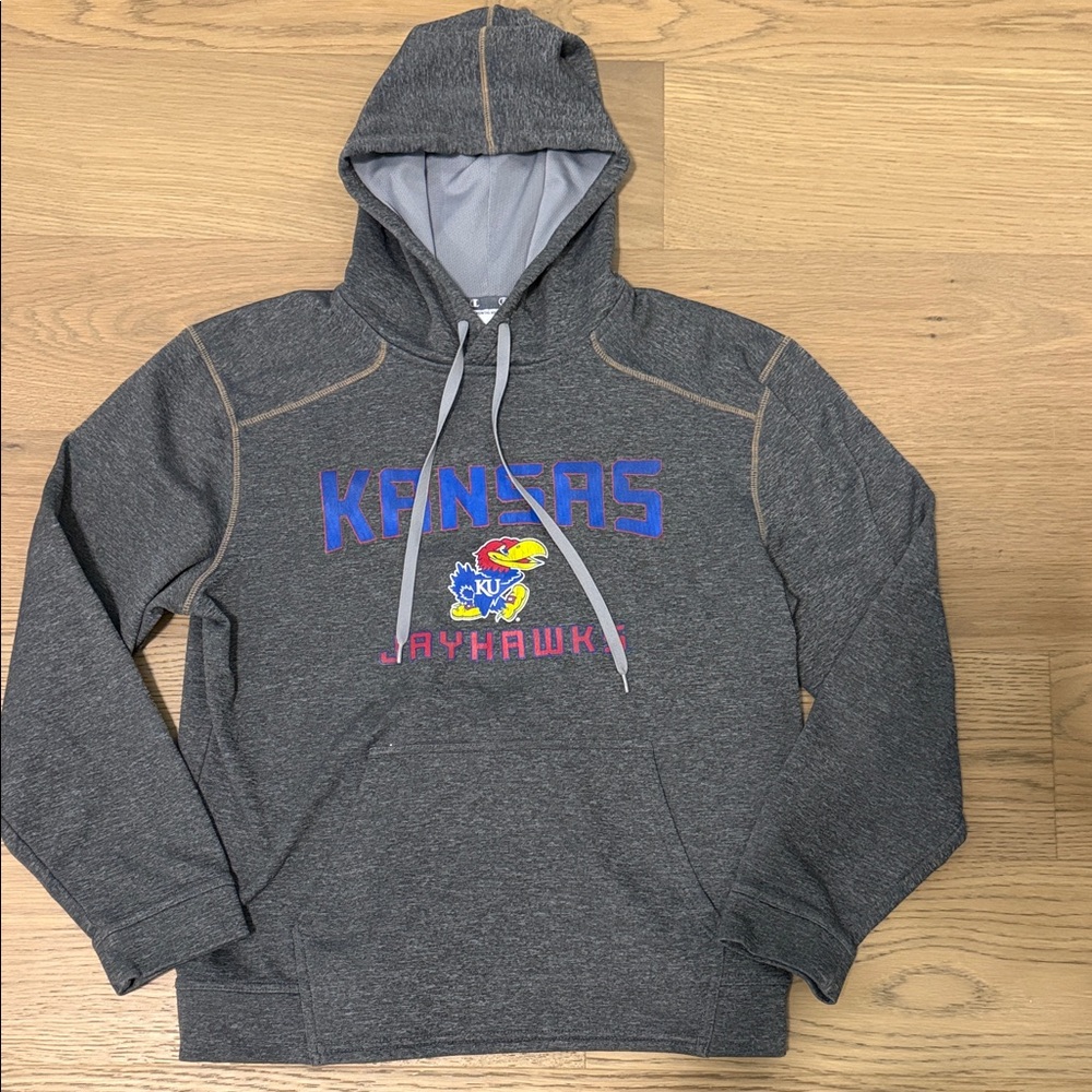 Champion Gray Kansas Jayhawks Hooded Sweatshirt with Blue & Red Logo